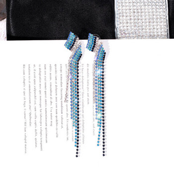 2020 Bling Crystal Дълги обеци с пискюл Сини кристали Waterdrop Геометрични висящи обеци Eardrop за жени Бижута Подарък