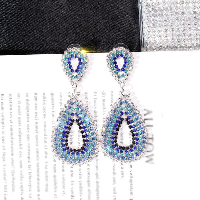 2020 Bling Crystal Дълги обеци с пискюл Сини кристали Waterdrop Геометрични висящи обеци Eardrop за жени Бижута Подарък