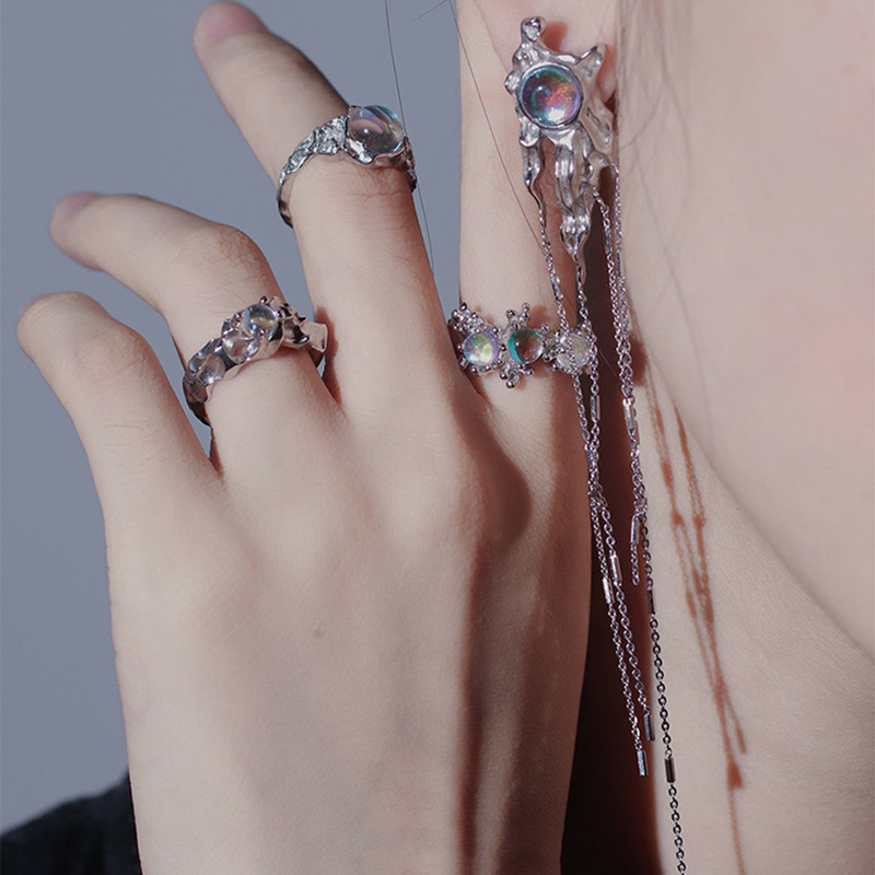 Korėjietiški spalvingi Mėnulio akmens Goth Drop auskarai, 2021 m. tendencija daugiau sluoksnių, ilgų kutų grandinėlės kabantys auskarai moterims, mergaitėms, dovanoti papuošalai