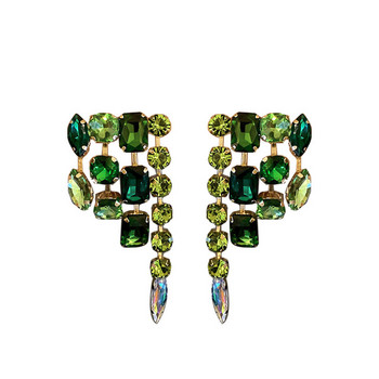 XIALUOKE Винтидж Хипербола Геометрични зелени кристални висулки Обеци Големи кристали Капкови обеци за жени Индивидуални бижута