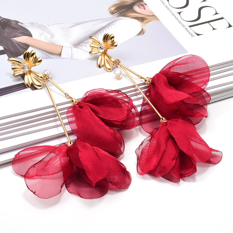 Декларация за ново пристигане Висящи дълги обеци във формата на цвете на едро Модни големи капкови обеци Аксесоари за бижута за жени