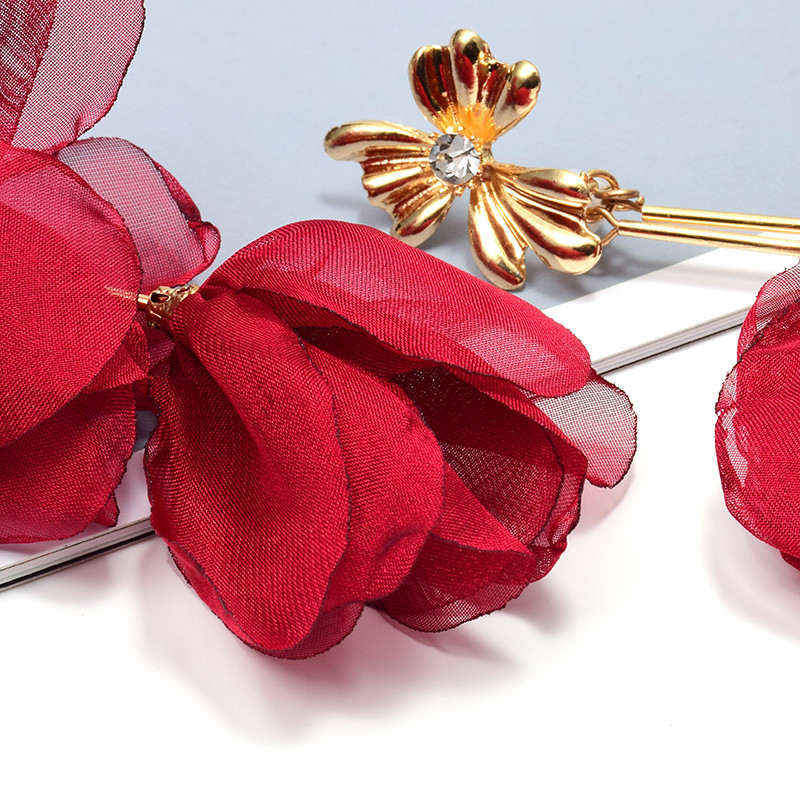 Декларация за ново пристигане Висящи дълги обеци във формата на цвете на едро Модни големи капкови обеци Аксесоари за бижута за жени