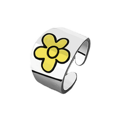 Дамски пръстен, регулируем, усмихнат, сладък, усмивка, модни щастливи лица, обикновен сребърен цвят, отворени пръстени, сълзи, цвете на мечка