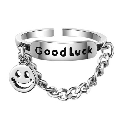 Дамски пръстен, регулируем, усмихнат, сладък, усмивка, модни щастливи лица, обикновен сребърен цвят, отворени пръстени, сълзи, цвете на мечка