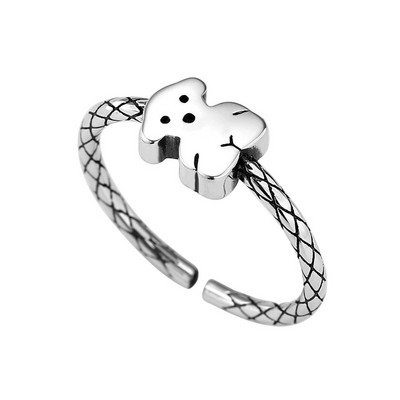 Дамски пръстен, регулируем, усмихнат, сладък, усмивка, модни щастливи лица, обикновен сребърен цвят, отворени пръстени, сълзи, цвете на мечка
