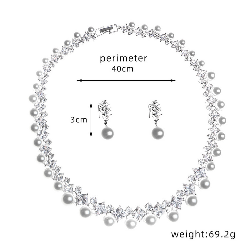 2020 Прекрасни кубични циркониеви камъни Голяма перла, огърлица, обеци, комплект за жени, сватбени булчински костюми, бижута