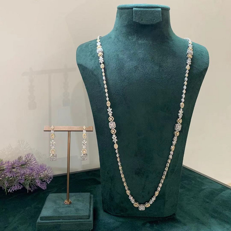 Nauji madingi megztiniai su ilgais karoliais auskarų papuošalų rinkiniai moterims vestuvių vakarėliui cirkonio CZ Afrikos Dubajaus vestuviniai papuošalai 2022 m.