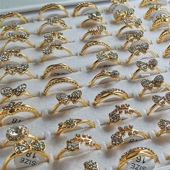 10 τμχ Χονδρική παρτίδες Μαζική μόδα Μικτά γυαλιστερά κρυστάλλινα δαχτυλίδια Κοσμήματα Δαχτυλίδια χρυσού χρώματος για γυναίκες κορίτσια