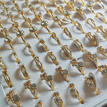 10 бр. Партиди на едро на едро Модни смесени блестящи кристални пръстени Бижута Златни пръстени за пръсти за жени Момичета