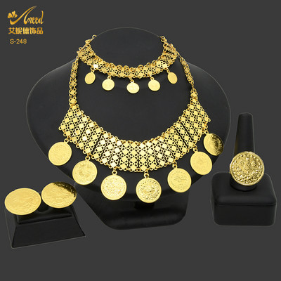 Prabangūs Dubajaus papuošalų rinkiniai Afrikos moterų vestuvėms Indijos papuošalai Etiopijos moneta Dideli karoliai Auskarai Apyrankės Žiedai Rinkinys