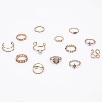 Моден геометричен комплект пръстени за кокалчета за жени Пръстен за пръсти в цвят кристално злато 2022 Boho Дамски сватбени бижута Подарък