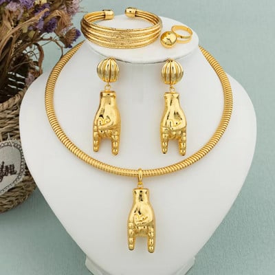 Divatos ékszer készletek nőknek nyaklánc fülbevaló karkötő gyűrű Dubai 18 karátos aranyozott gótikus stílusú kereszt ékszer parti ajándékba