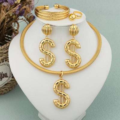 Divatos ékszer készletek nőknek nyaklánc fülbevaló karkötő gyűrű Dubai 18 karátos aranyozott gótikus stílusú kereszt ékszer parti ajándékba