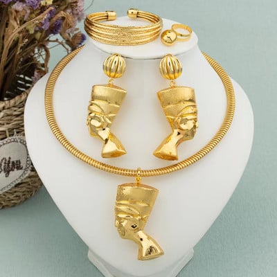 Divatos ékszer készletek nőknek nyaklánc fülbevaló karkötő gyűrű Dubai 18 karátos aranyozott gótikus stílusú kereszt ékszer parti ajándékba