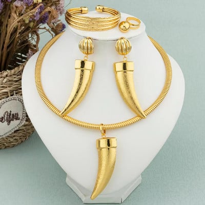 Divatos ékszer készletek nőknek nyaklánc fülbevaló karkötő gyűrű Dubai 18 karátos aranyozott gótikus stílusú kereszt ékszer parti ajándékba