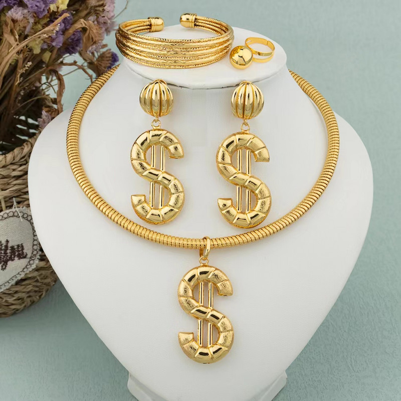 Divatos ékszer készletek nőknek nyaklánc fülbevaló karkötő gyűrű Dubai 18 karátos aranyozott gótikus stílusú kereszt ékszer parti ajándékba