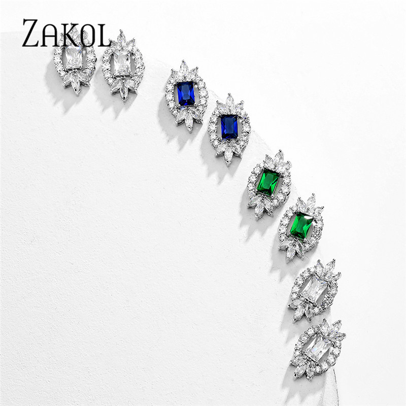 ZAKOL Naujausi prabangūs kibirkščiuojantys kubiniai cirkonio auskarai, karoliai, vakarienės papuošalų rinkinys vestuvinės nuotakos suknelės priedai SP462