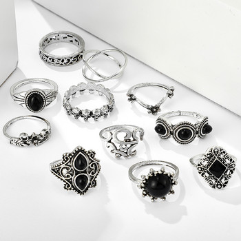 Tocona 11 бр./компл. ретро античен сребърен комплект бохо пръстени с кристали за жени Комплект миди пръстени с геометрични кокалчета Anillos 10057