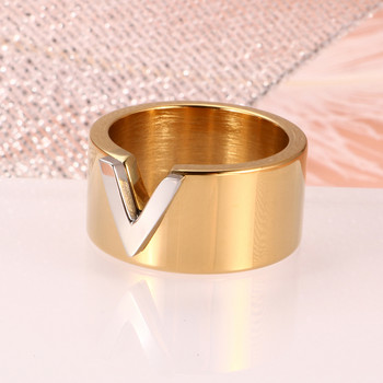 Модни V-образни пръстени от неръждаема стомана Женски мъжки любовник Сватбен булчински пръстен Сребърен цвят Позлатени пръстени за пръсти за жени