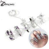 Žali cirkonio netaisyklingi pirštų galiukai nagų šarvai žiedas Punk Y2k žiedai gotikiniai reguliuojami nagų žiedai priedai papuošalų rinkinys