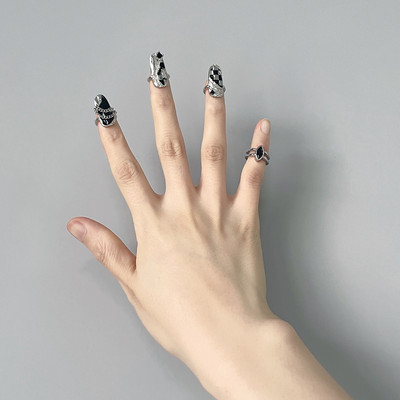 Žali cirkonio netaisyklingi pirštų galiukai nagų šarvai žiedas Punk Y2k žiedai gotikiniai reguliuojami nagų žiedai priedai papuošalų rinkinys
