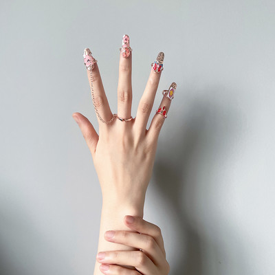 Žali cirkonio netaisyklingi pirštų galiukai nagų šarvai žiedas Punk Y2k žiedai gotikiniai reguliuojami nagų žiedai priedai papuošalų rinkinys