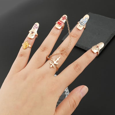 Žali cirkonio netaisyklingi pirštų galiukai nagų šarvai žiedas Punk Y2k žiedai gotikiniai reguliuojami nagų žiedai priedai papuošalų rinkinys