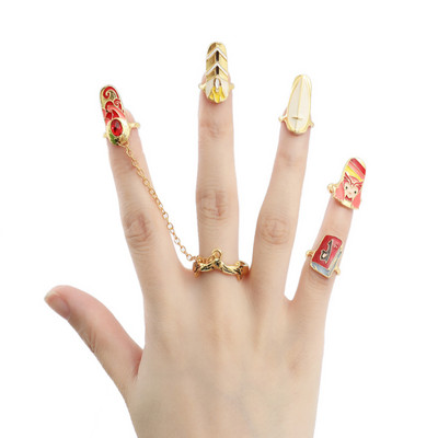 Žali cirkonio netaisyklingi pirštų galiukai nagų šarvai žiedas Punk Y2k žiedai gotikiniai reguliuojami nagų žiedai priedai papuošalų rinkinys