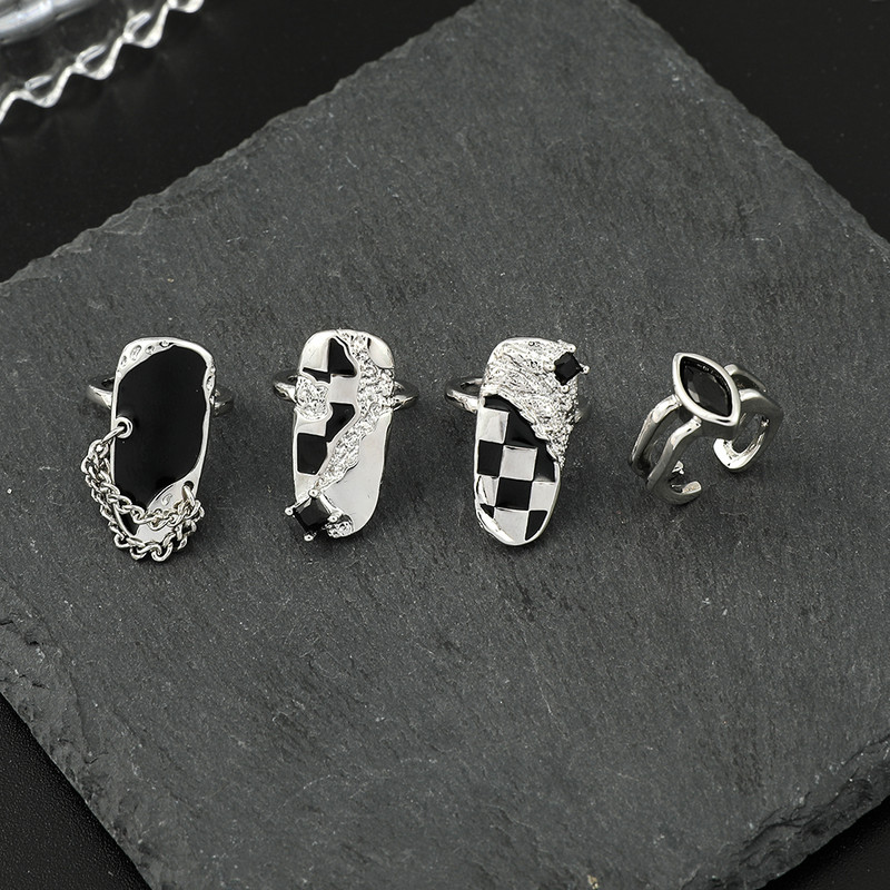 Žali cirkonio netaisyklingi pirštų galiukai nagų šarvai žiedas Punk Y2k žiedai gotikiniai reguliuojami nagų žiedai priedai papuošalų rinkinys