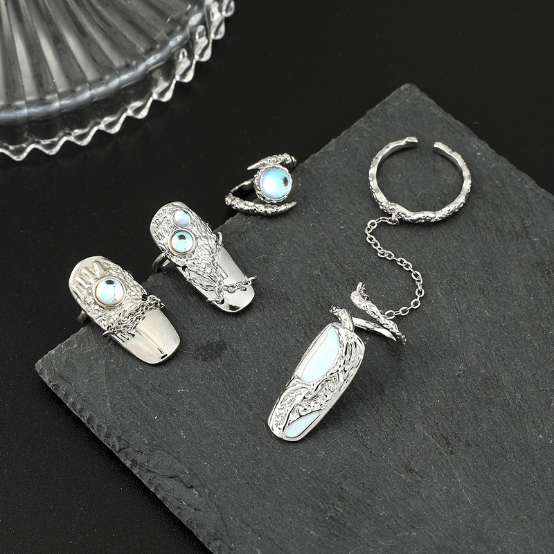 Žali cirkonio netaisyklingi pirštų galiukai nagų šarvai žiedas Punk Y2k žiedai gotikiniai reguliuojami nagų žiedai priedai papuošalų rinkinys