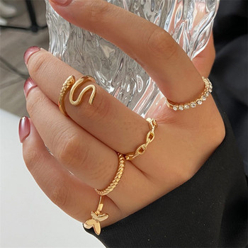 Нова мода Пеперуда Циркон Комплект пръстени за пръсти за жени Проста метална верига Пръстен на кокалчетата Женски чар Бижута Подарък