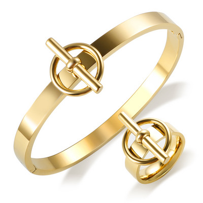 JINHUI vandeniui atsparus ir spalvoms atsparus papuošalų rinkinys moterims, nerūdijančio plieno mados apyrankės, apvalios OT žavus žiedas, puikūs papuošalai