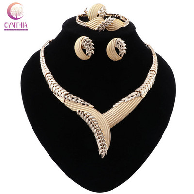 CYNTHIA African Dubai, bijuterii de culoare aurie, colier de cristal nigerian, cercei, set de bijuterii italiene pentru mireasa, accesorii de nunta