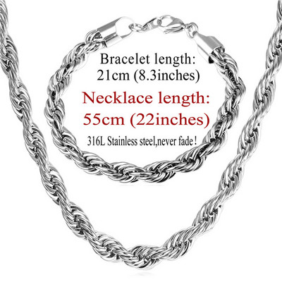 U7 от неръждаема стомана 9 мм усукано въже верижка комплект огърлица на едро верига колие и гривна мъжки комплекти бижута S840