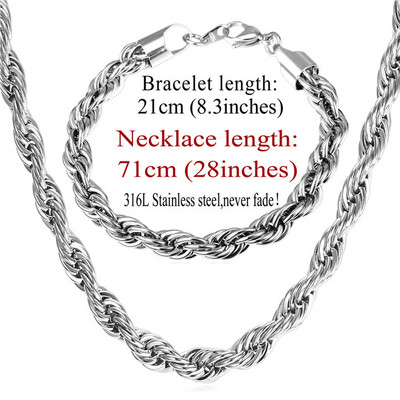 U7 от неръждаема стомана 9 мм усукано въже верижка комплект огърлица на едро верига колие и гривна мъжки комплекти бижута S840