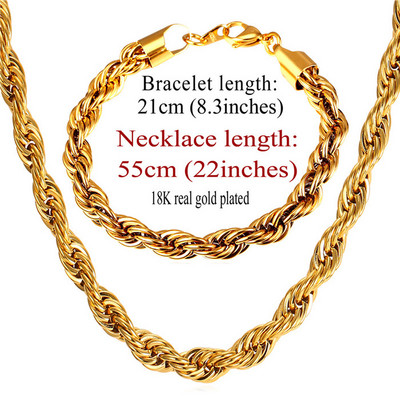 U7 от неръждаема стомана 9 мм усукано въже верижка комплект огърлица на едро верига колие и гривна мъжки комплекти бижута S840