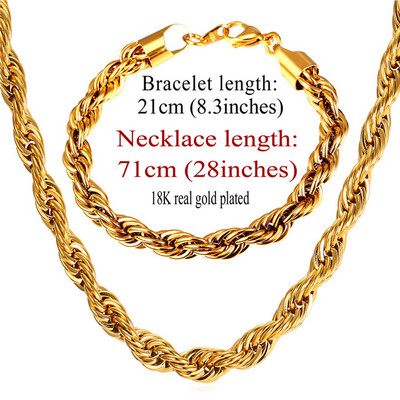 U7 от неръждаема стомана 9 мм усукано въже верижка комплект огърлица на едро верига колие и гривна мъжки комплекти бижута S840