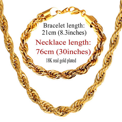 U7 от неръждаема стомана 9 мм усукано въже верижка комплект огърлица на едро верига колие и гривна мъжки комплекти бижута S840