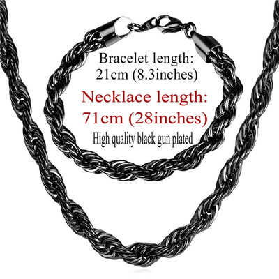 U7 от неръждаема стомана 9 мм усукано въже верижка комплект огърлица на едро верига колие и гривна мъжки комплекти бижута S840