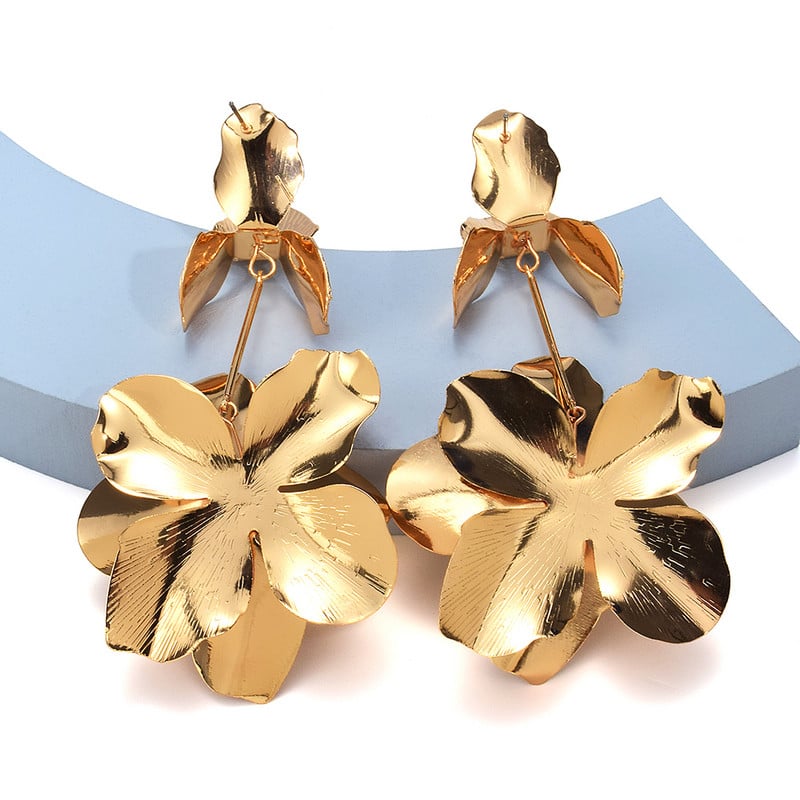 Naujas atvykimas Retro aukso spalvos metaliniai gėlių auskarai geometriniai kabantys auskarai moterims mergaičių vakarėliui madingi papuošalai