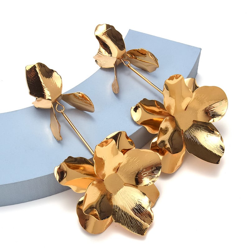 Naujas atvykimas Retro aukso spalvos metaliniai gėlių auskarai geometriniai kabantys auskarai moterims mergaičių vakarėliui madingi papuošalai