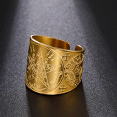 Dawapara Tetragrammaton Pentagram Amulet Pentacle Inel Puterea antică Numele lui Dumnezeu Bijuterii Solomon Wiccan din oțel inoxidabil