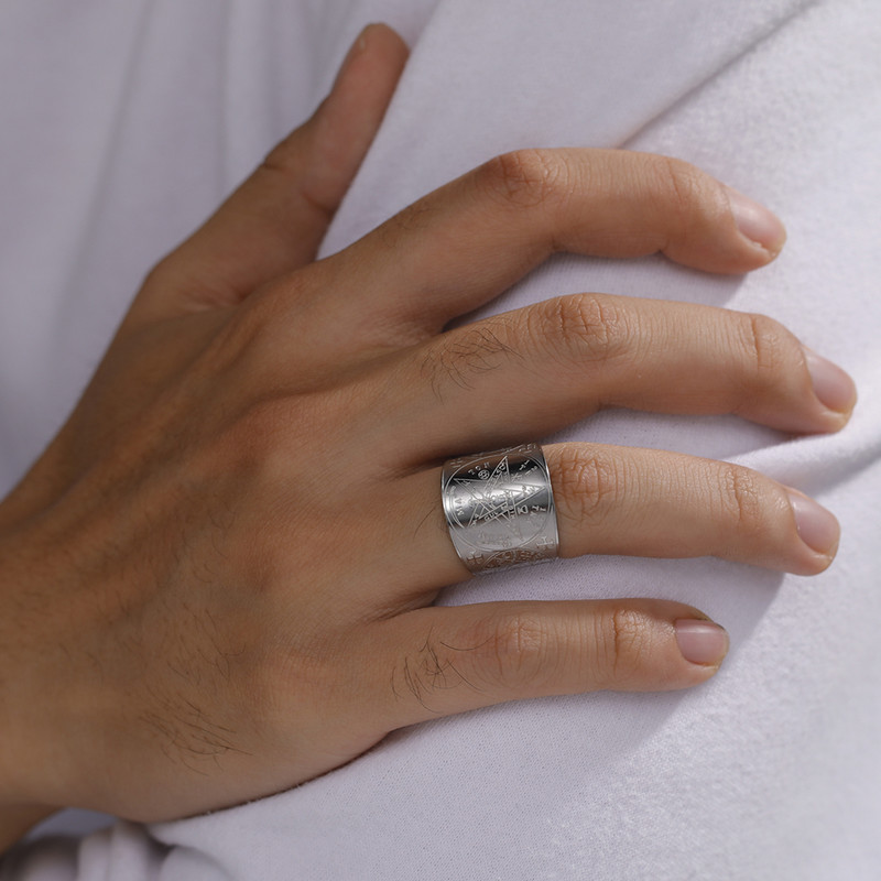 Dawapara Tetragrammaton Pentagram Amulet Pentacle Inel Puterea antică Numele lui Dumnezeu Bijuterii Solomon Wiccan din oțel inoxidabil