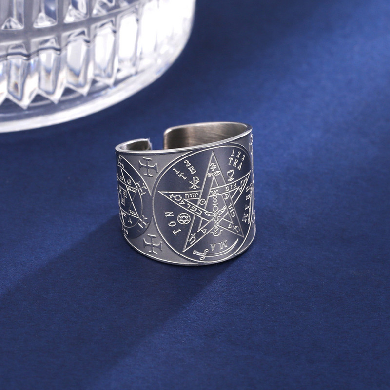 Dawapara Tetragrammaton Pentagram Amulet Pentacle Inel Puterea antică Numele lui Dumnezeu Bijuterii Solomon Wiccan din oțel inoxidabil