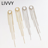 LIVVY sidabro spalvos madingi daugiasluoksniai ilgi auskarai su kutais moterims Elegantiški spalvingi vestuviniai papuošalai Dovana