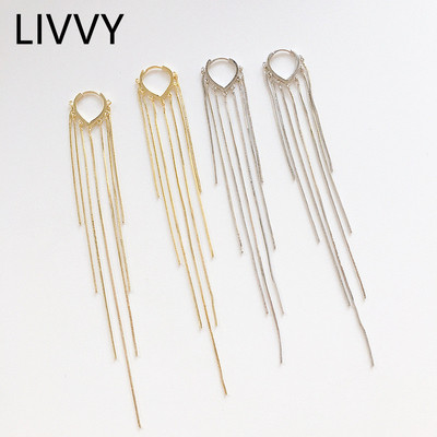 LIVVY Strieborná farba Módne viacvrstvové dlhé strapcové náušnice pre ženy Elegantné nádherné svadobné šperky darček