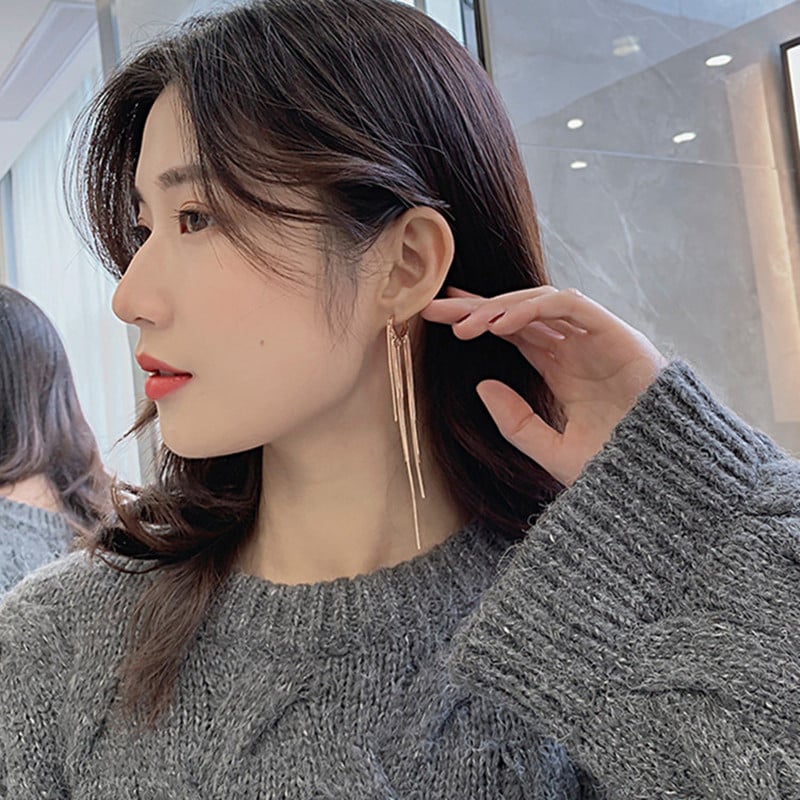 LIVVY sidabro spalvos madingi daugiasluoksniai ilgi auskarai su kutais moterims Elegantiški spalvingi vestuviniai papuošalai Dovana