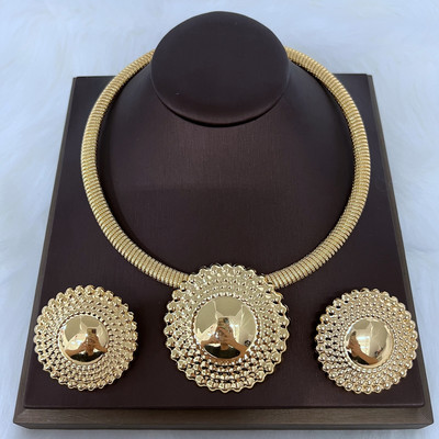 Дубай Комплект бижута за жени Кръгли мъниста Висулка Колие и обеци Позлатени бижута за сватби Аксесоар за булка Подарък