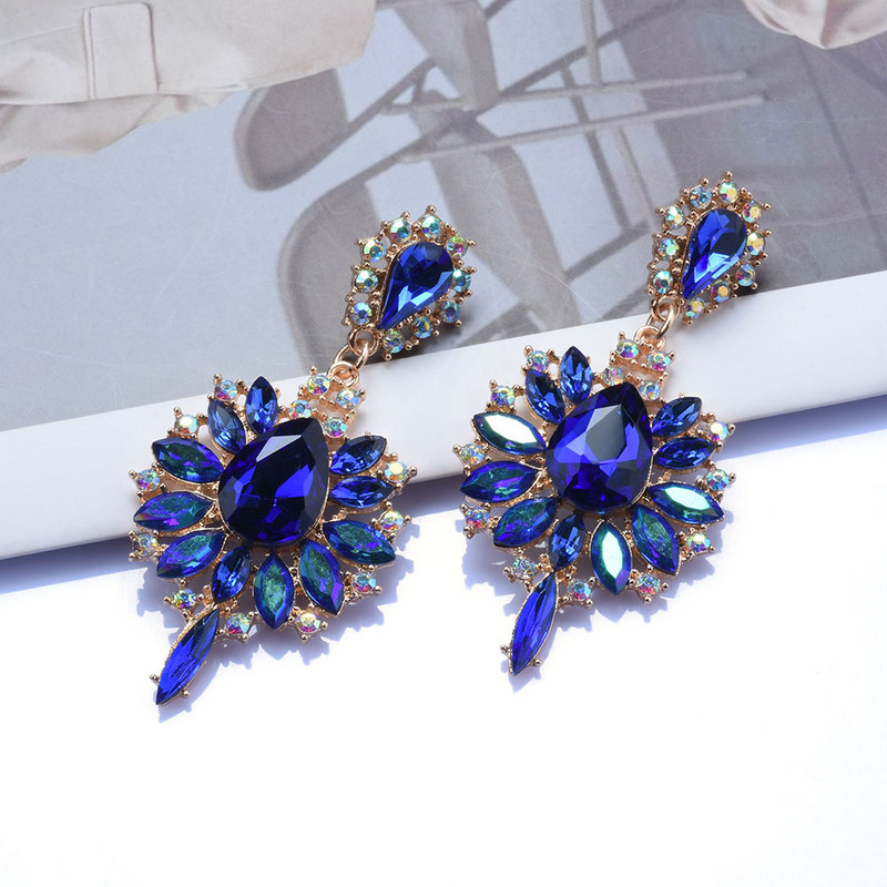 Žalia Raudona Mėlyna Šampano krištolo krištoliniai ilgi auskarai Moteriški mados pareiškimai Dideli auskarai ZA papuošalai 2022 m. Nauja