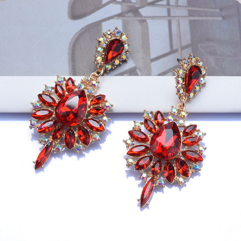 Žalia Raudona Mėlyna Šampano krištolo krištoliniai ilgi auskarai Moteriški mados pareiškimai Dideli auskarai ZA papuošalai 2022 m. Nauja